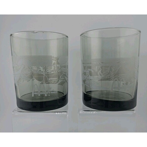 McDonald's Hawaii High Ball Glasses Smokey Frosted Vintage Libbey Set Of 4 - Picture 8 of 9